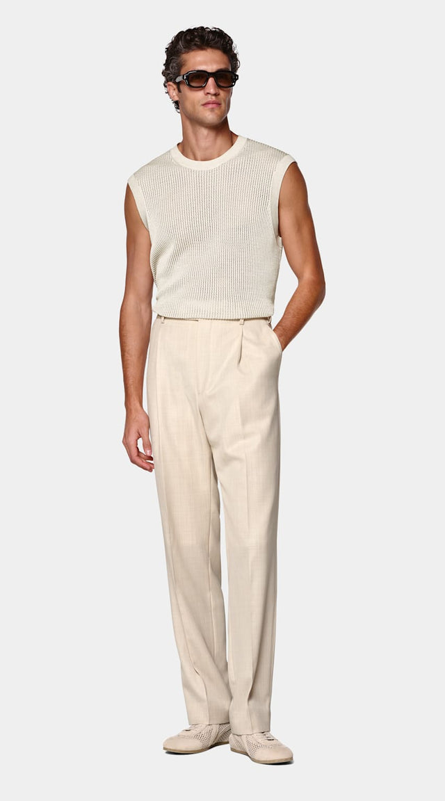 Sand Crochet Sleeveless Crewneck