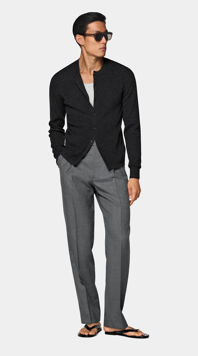 Dark Grey Ribbed Cardigan