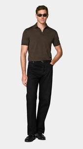 Dark Brown Buttonless Polo