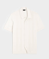 Silk-Cotton Ribbed Full-Placket Sweater Polo