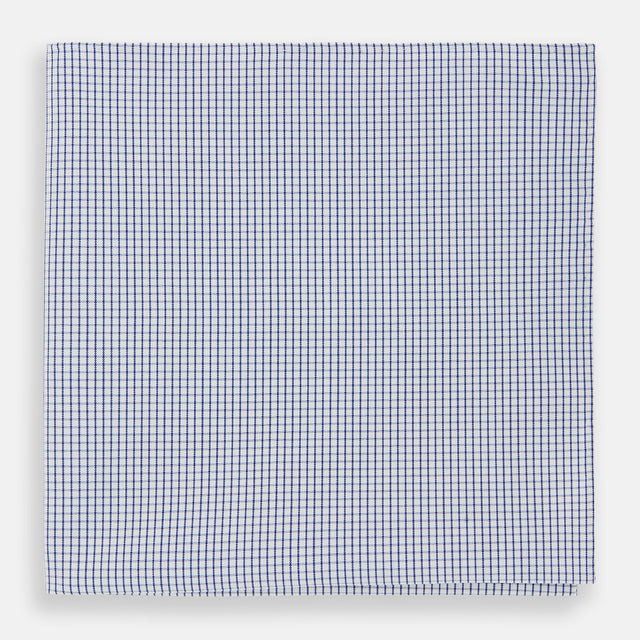 Hand Rolled Navy Graph Check Handkerchief