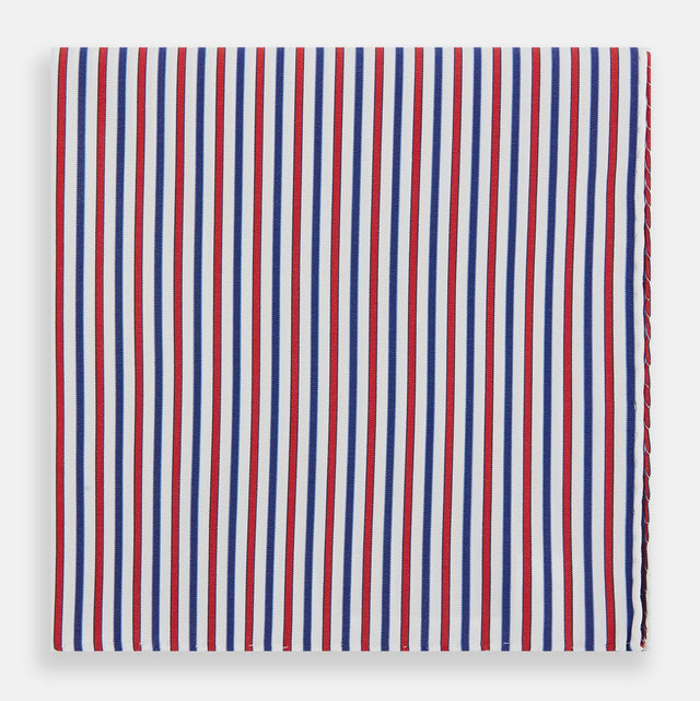 Hand Rolled Red and Blue Track Stripe Handkerchief