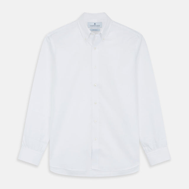 White Chambray Weekend Fit Shirt with Dorset Collar and 1-Button Cuffs