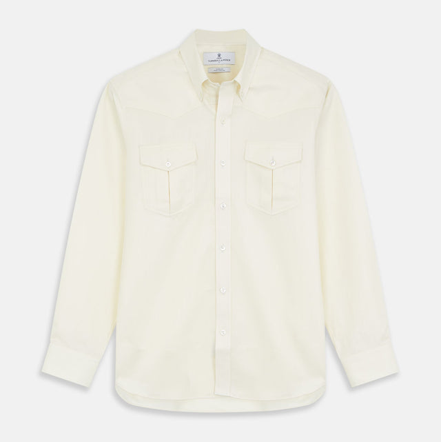 Cream Weekend Fit Larkin Shirt With Dorset Collar And 3-Button Cuffs