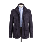 Safari Jacket In Navy Blue Suede