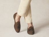 Sagan Classic Tassel Loafers In Olivine Green Asteria Suede