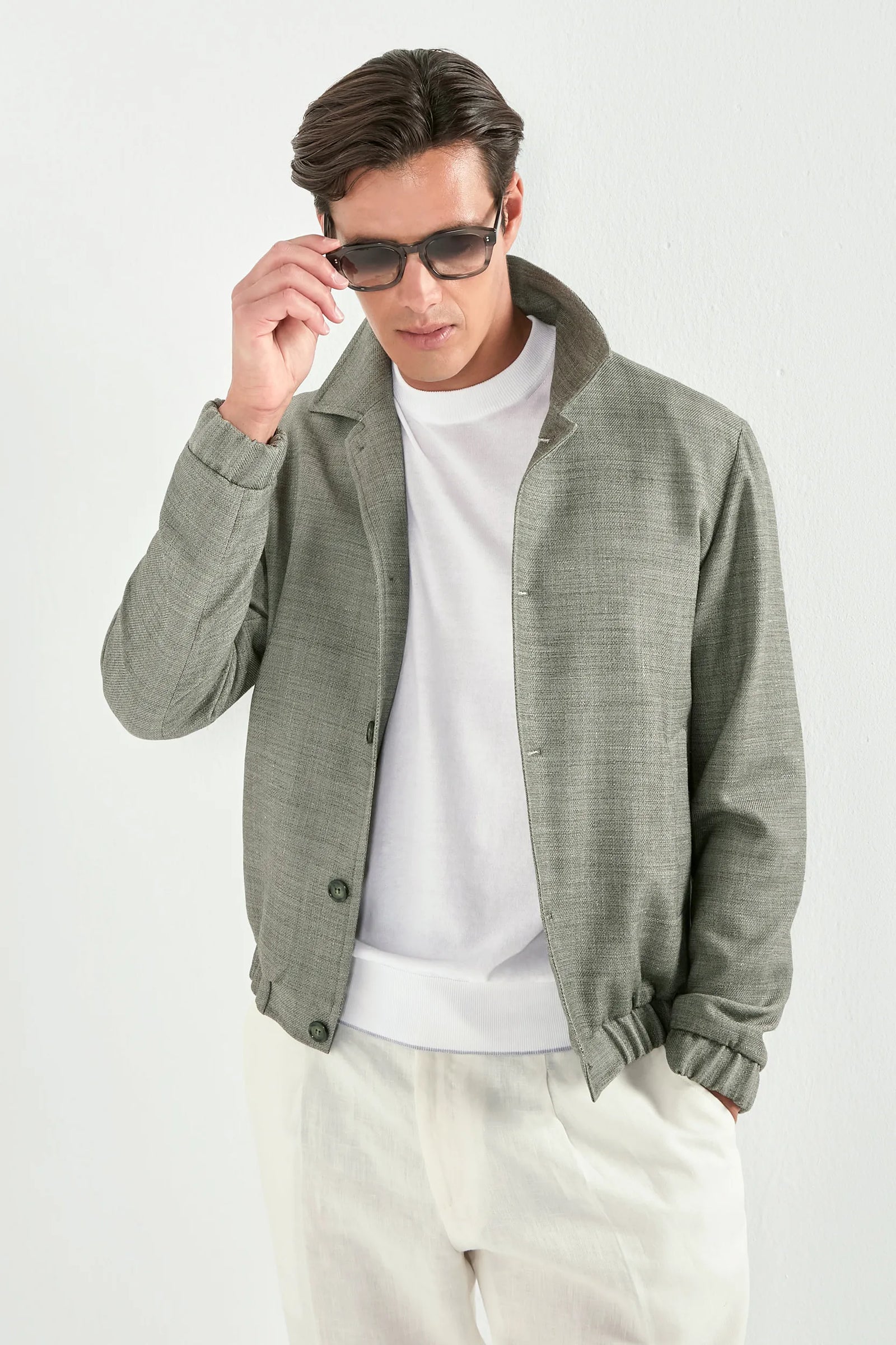 Linen Blend Bomber Made In Italy