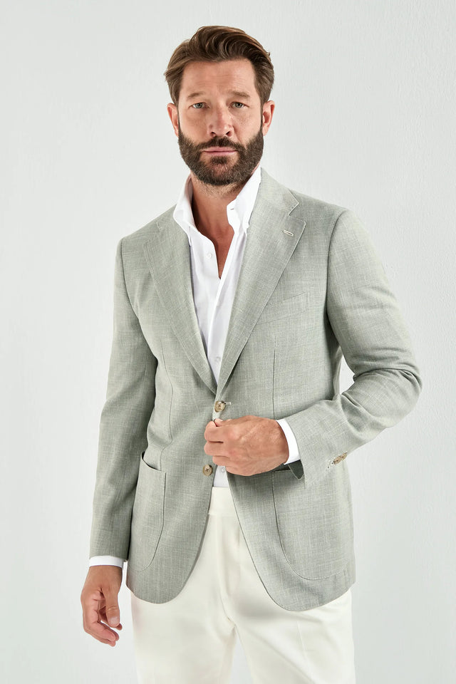 Sage wool silk and linen jacket - Made in Italy