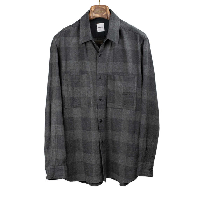 CPO shirt in charcoal plaid cotton and wool flannel