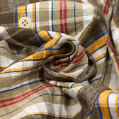 Single Pleat Easy Shorts In Beige And Turmeric Cotton Linen Madras
