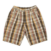 Single pleat easy shorts in brown, beige and turmeric cotton/linen madras