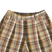 Single Pleat Easy Shorts In Beige And Turmeric Cotton Linen Madras
