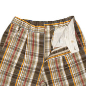 Single Pleat Easy Shorts In Beige And Turmeric Cotton Linen Madras