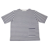 Boat Neck Border Stripe Tee In And Navy Heavyweight Cotton