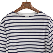 Boat Neck Border Stripe Tee In And Navy Heavyweight Cotton