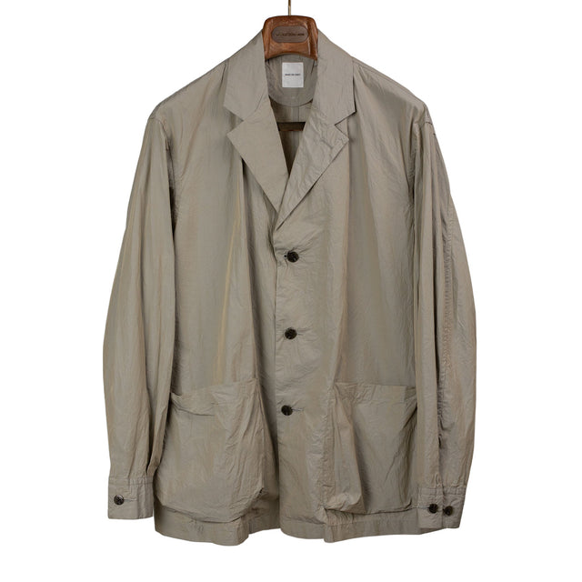 Patch pocket blazer in cement grey cotton crinkled typewriter cloth