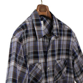 Short Sleeve Open Collar Shirt In Grey Cotton And Linen Madras Check