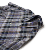 Short Sleeve Open Collar Shirt In Grey Cotton And Linen Madras Check