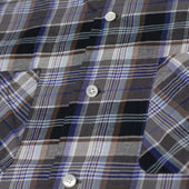 Short Sleeve Open Collar Shirt In Grey Cotton And Linen Madras Check