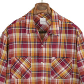 Short Sleeve Open Collar Shirt In Red Cotton And Linen Madras Check