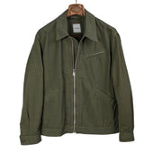Zip blouson in olive green high density cotton and hemp