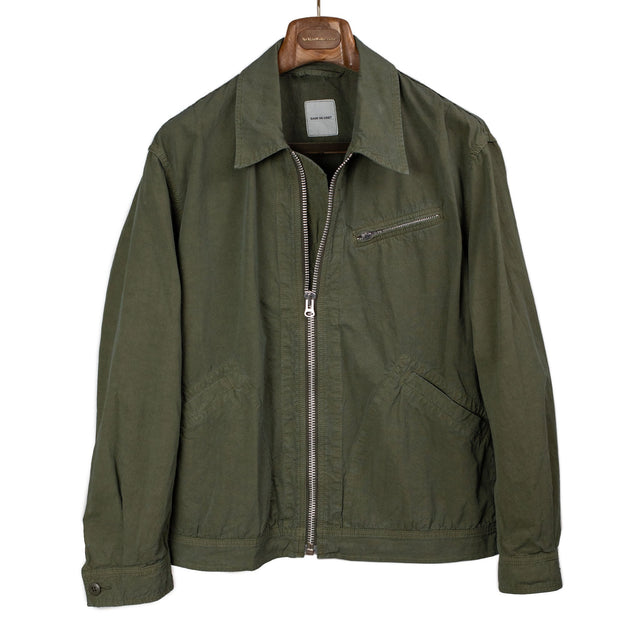 Zip blouson in olive green high density cotton and hemp