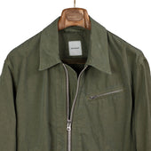Zip Blouson In Green High Density Cotton And Hemp