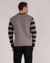 11oz Cotton Knit Long-Sleeved Sweater - Grey Body with Stripes