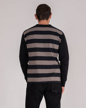11oz Cotton Knit Long-Sleeved Sweater - Striped Body with Black Arms