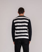 7.5oz Cotton Long-Sleeved Crew Neck Border Tee - Striped Body with Black Arms
