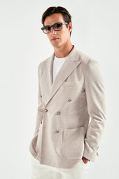 Sand double breasted jersey jacket - Made in Italy