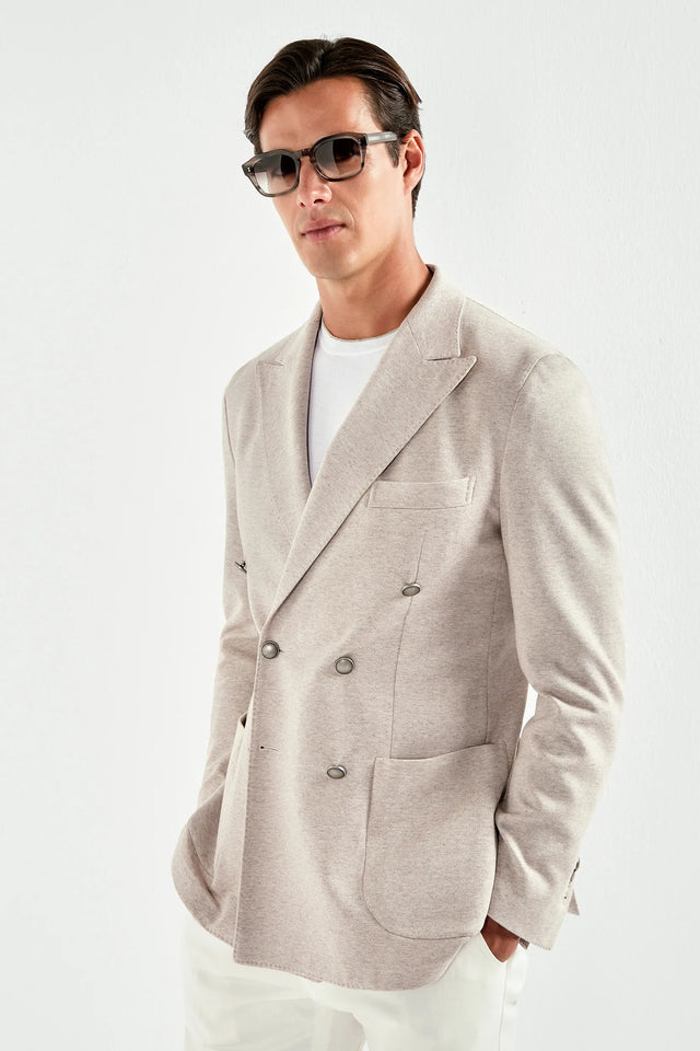 Sand double breasted jersey jacket - Made in Italy