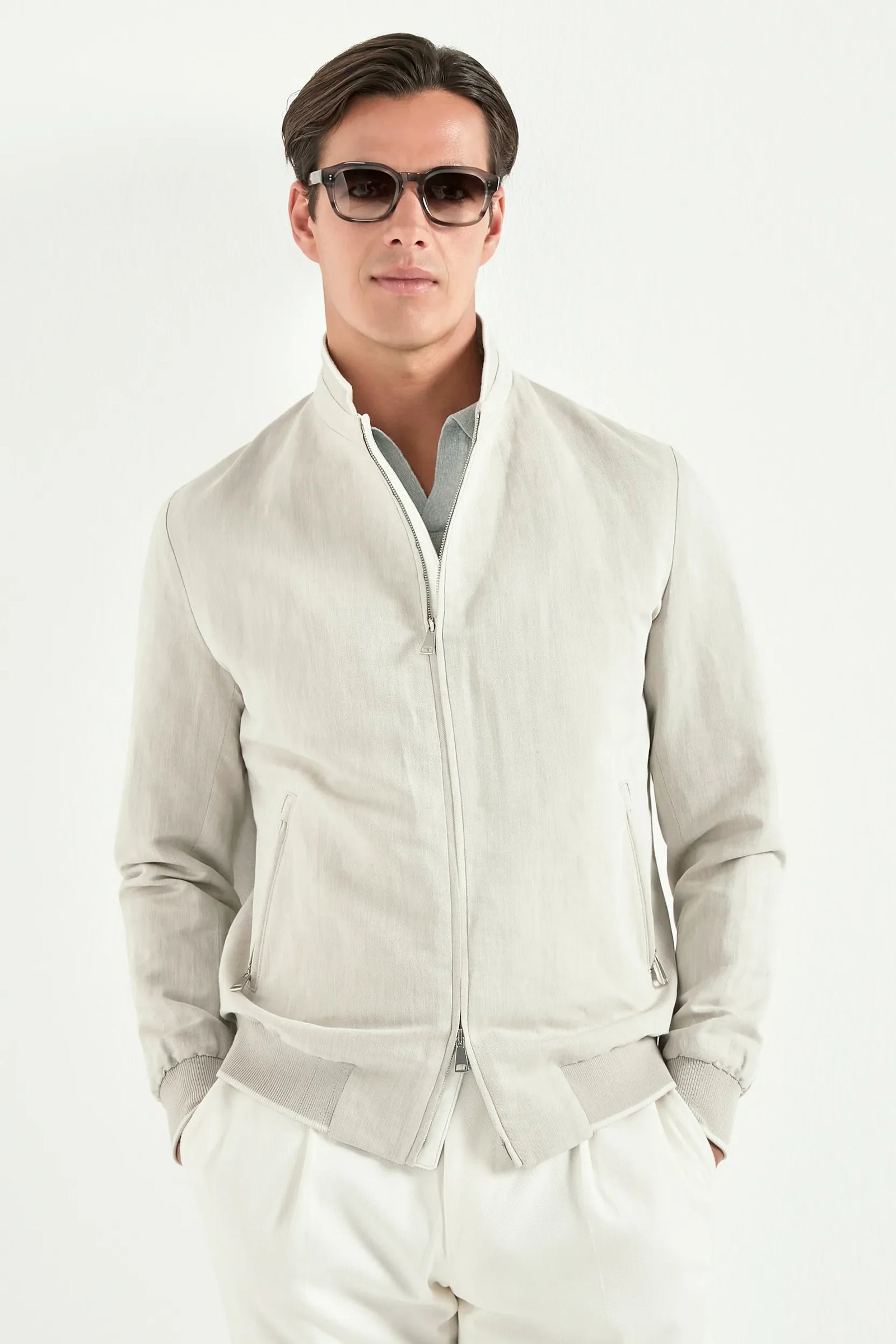 Linen And Cotton Bomber Made In Italy