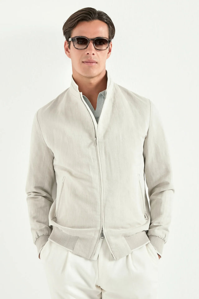 Sand linen and cotton bomber - Made in Italy
