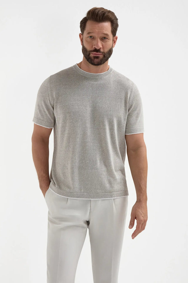 Sand linen and cotton t-shirt - Made in Italy
