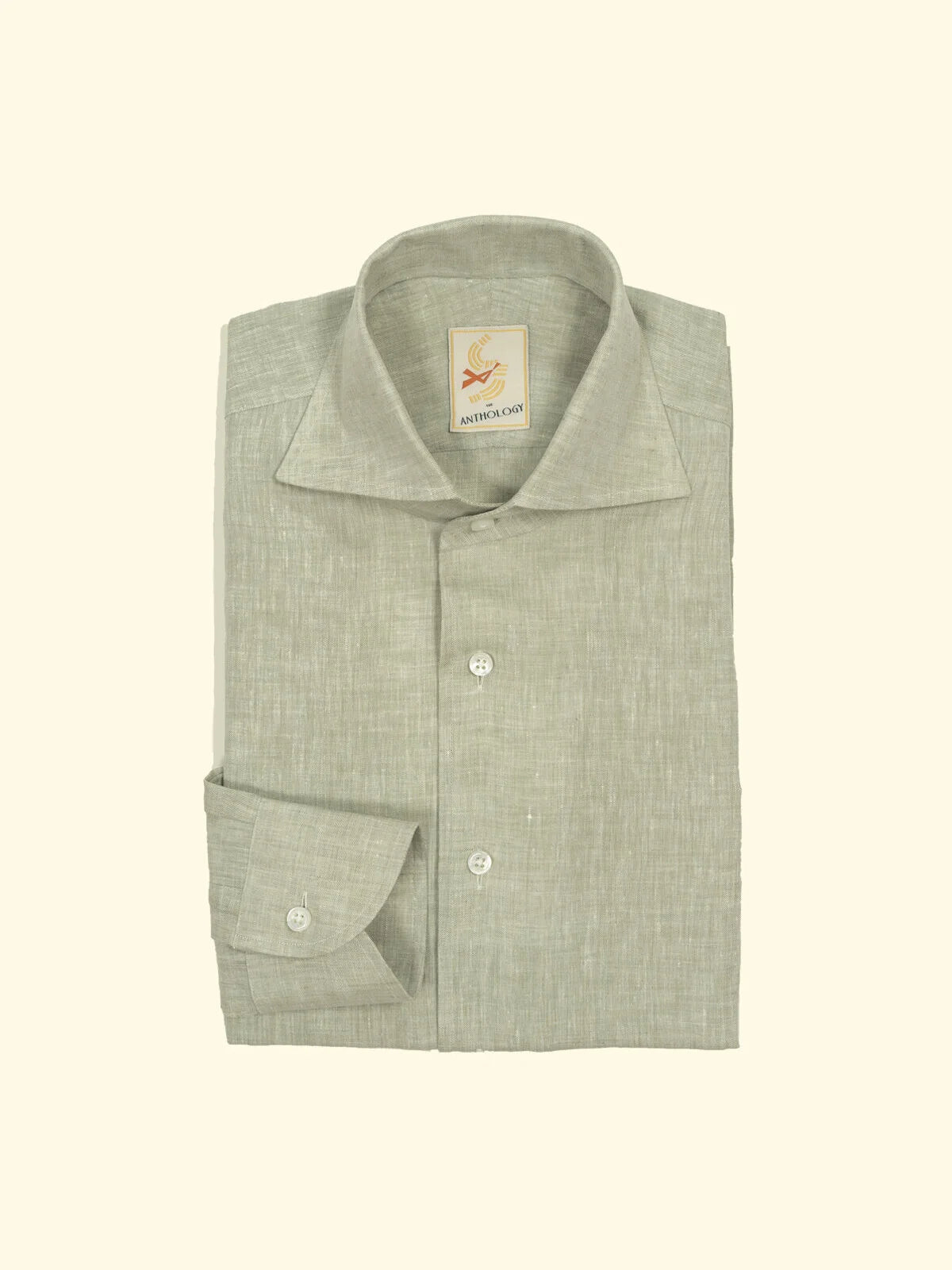 Sand Green One Piece Collar Linen Shirt The Anthology