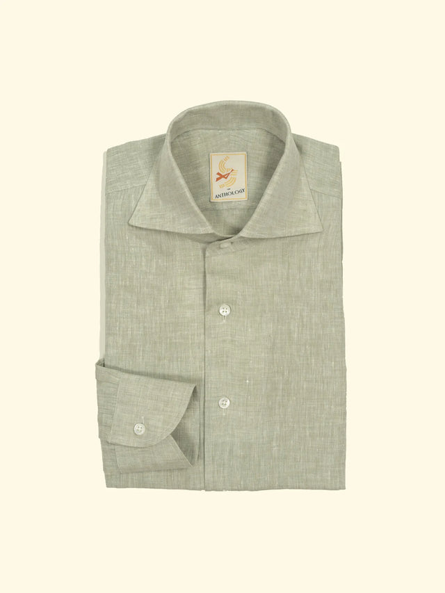 Sage Sand Green One-Piece Collar Linen Shirt — The Anthology