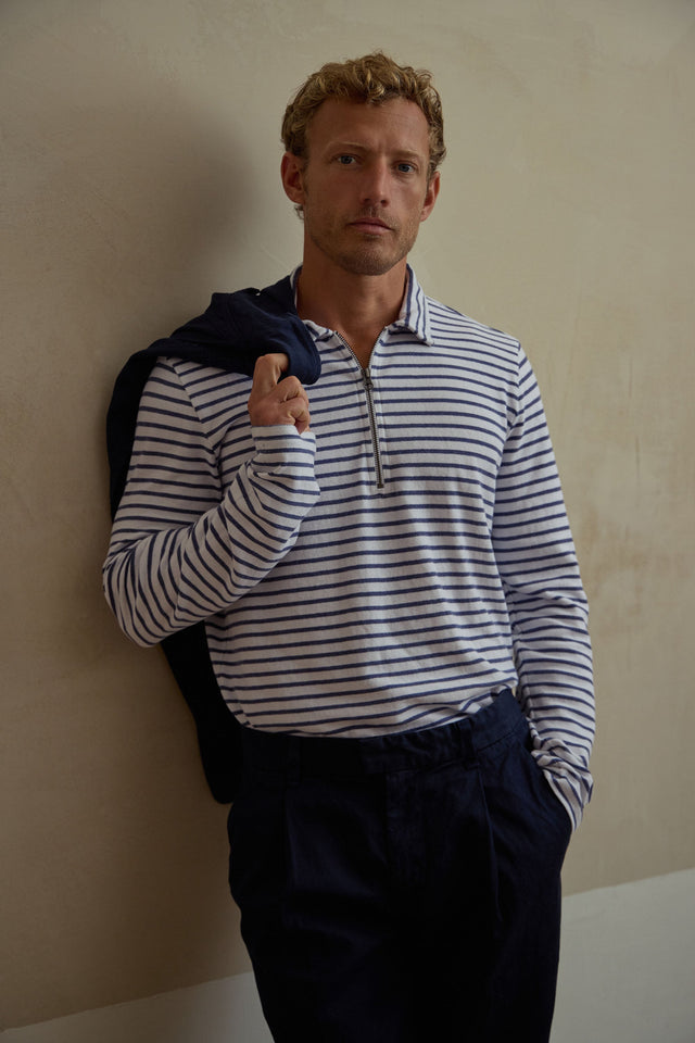 LS Organic Cotton Hemp Stripe Quarter Zip