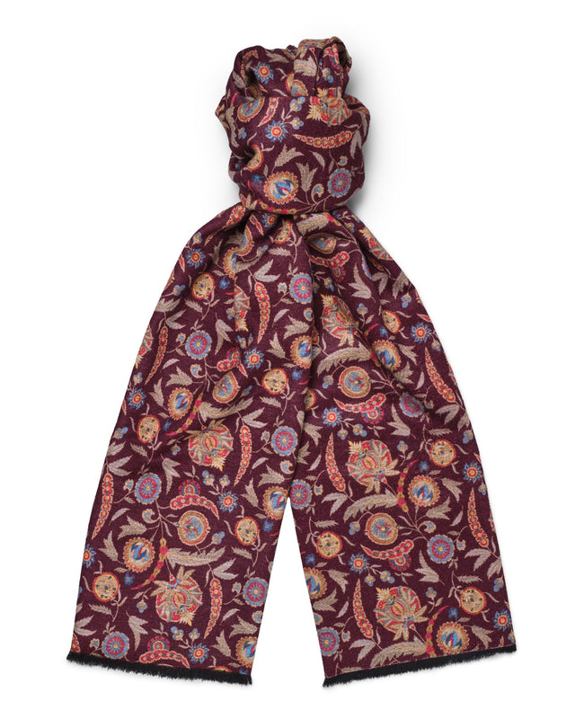 Plum Floral Brushed Silk Scarf