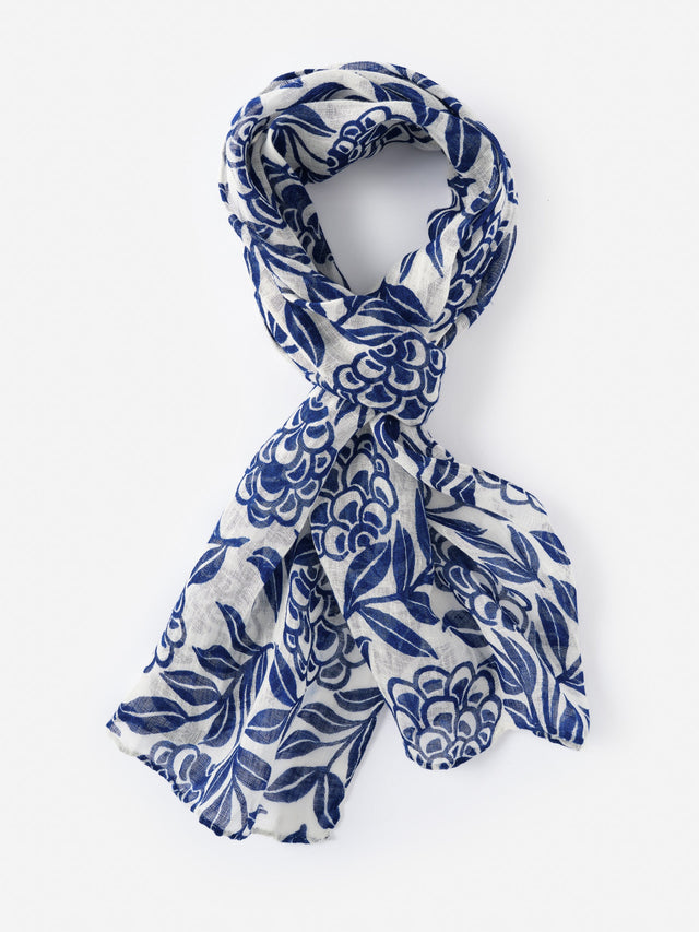 Cream/Navy Modern Dahlia Scarf Men's Linen Scarf | Men's Scarves | J.McLaughlin