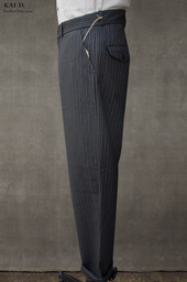 Bootlegger Loose Fit High Waisted Wool Pants British Striped Wool 34