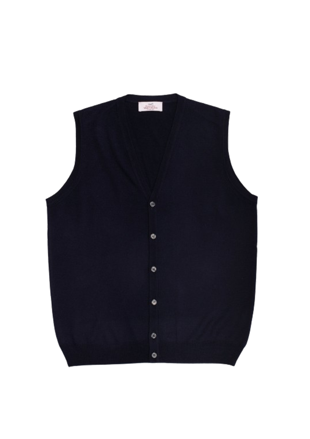 Blue Merino Wool V Neck Buttoned Waistcoat