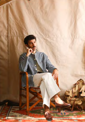 Mason Collarless Jacket Hickory Stripe 50 52 54