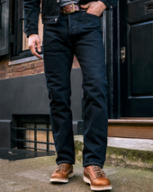 21oz Selvedge Denim Relaxed Tapered Cut Jeans - Indigo Overdyed Black