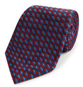 Red Blue Diamond Geometric Woven Silk Tie