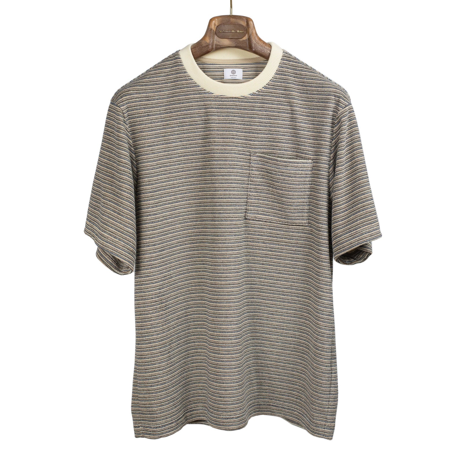 Crewneck Pocket Tee In Striped Cotton Sandwich Pile