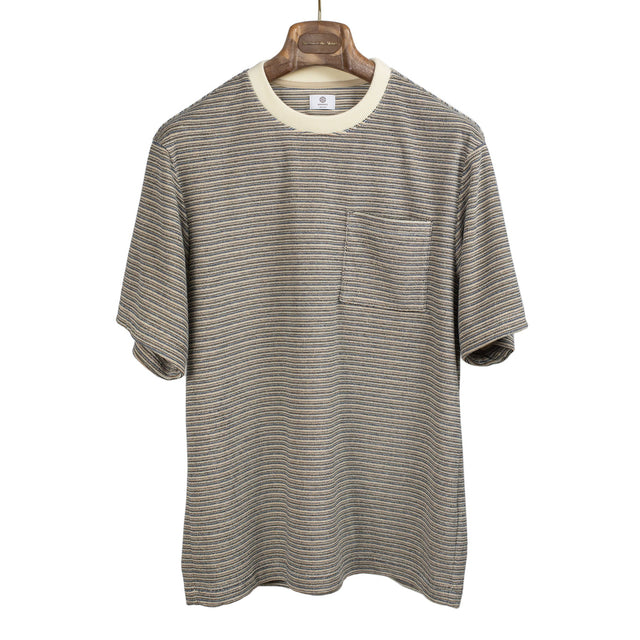 Crewneck pocket tee in striped cotton sandwich pile
