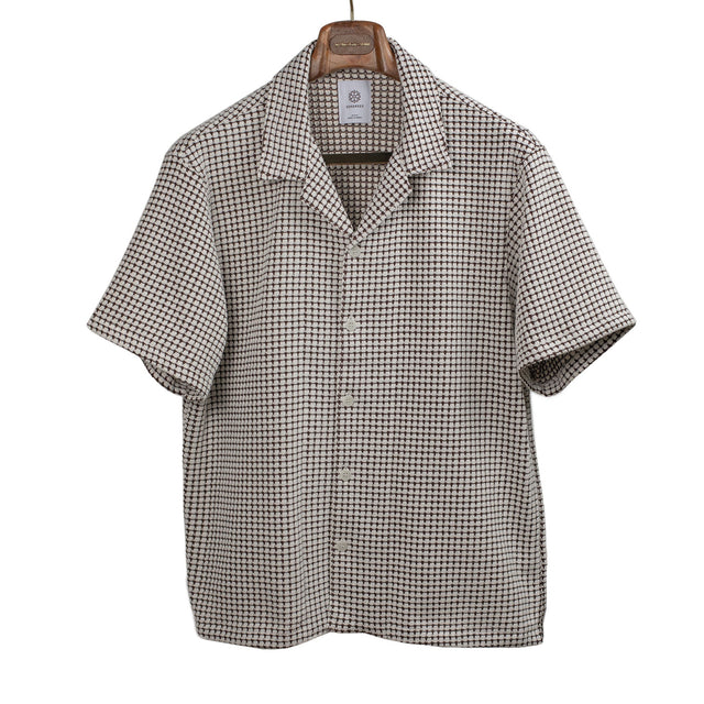 Open collar shirt in brown big waffle cotton mix knit