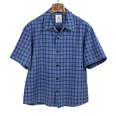 Short sleeve shirt in indigo check waffle cotton
