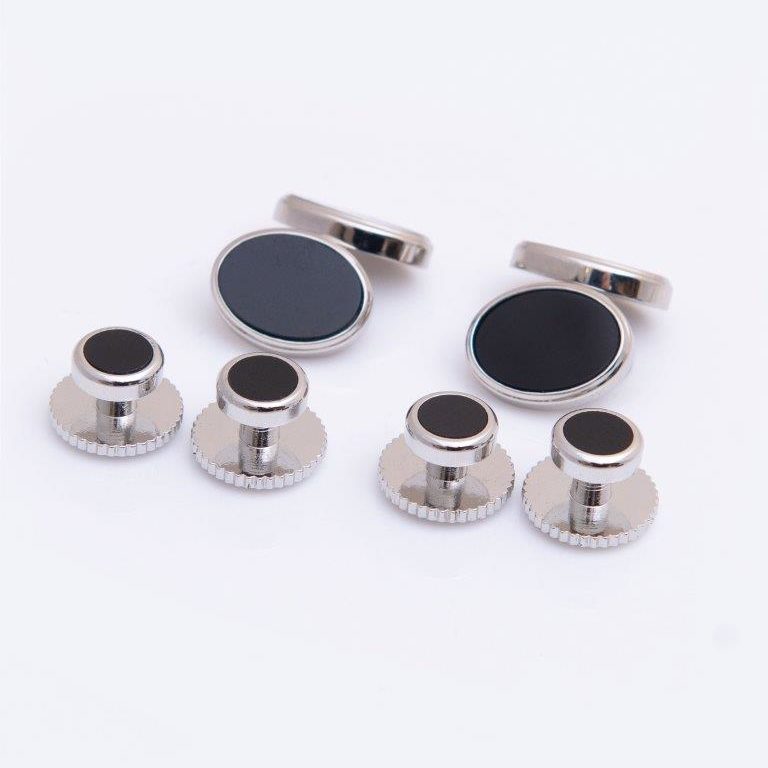 Onyx With Chain Link Dress Stud Cufflink Set